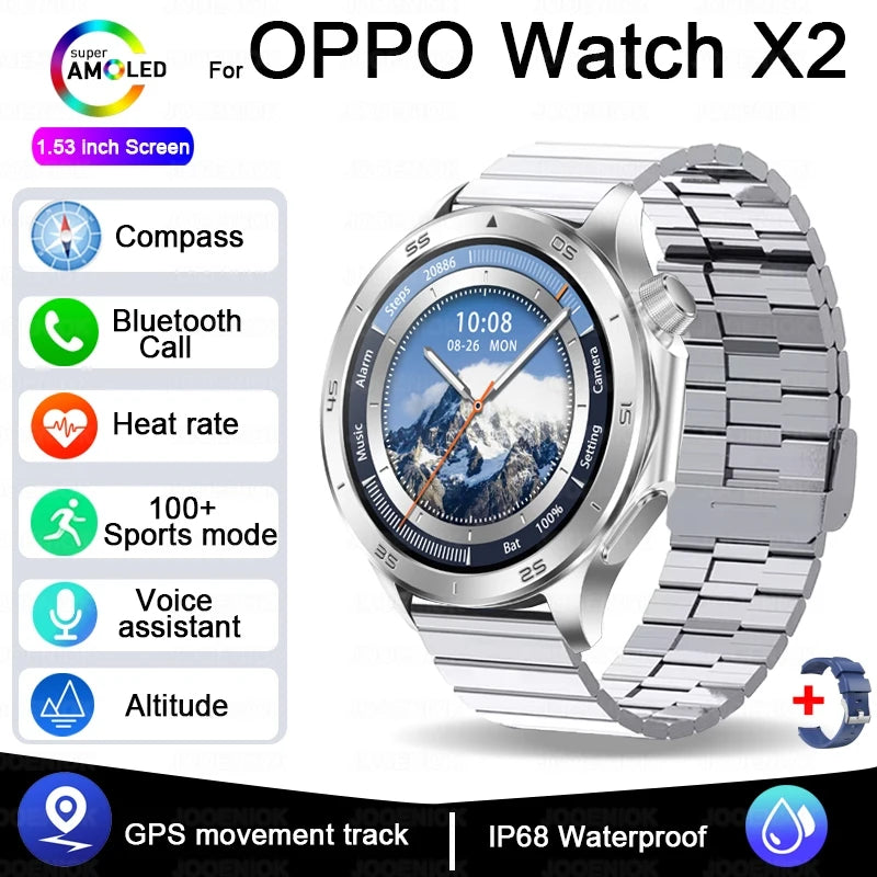 For OPPO Watch X Smart Watch Men High-end Business Men Bluetooth Call IP68 Waterproof Fitness Tracker Smartwatch Man 2025 New