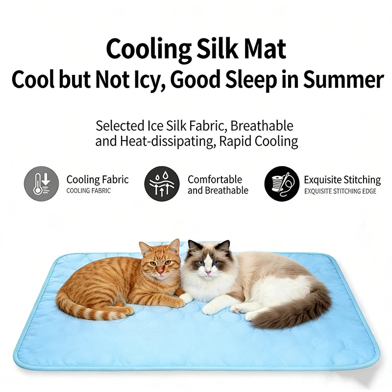 Summer Ice Silk Pet Cooling Mat Dog Cats Non Slip Heat Relief Bed Cat Mat Breathable Ice Silk Cool Dog Mat Washable Pet Supplies