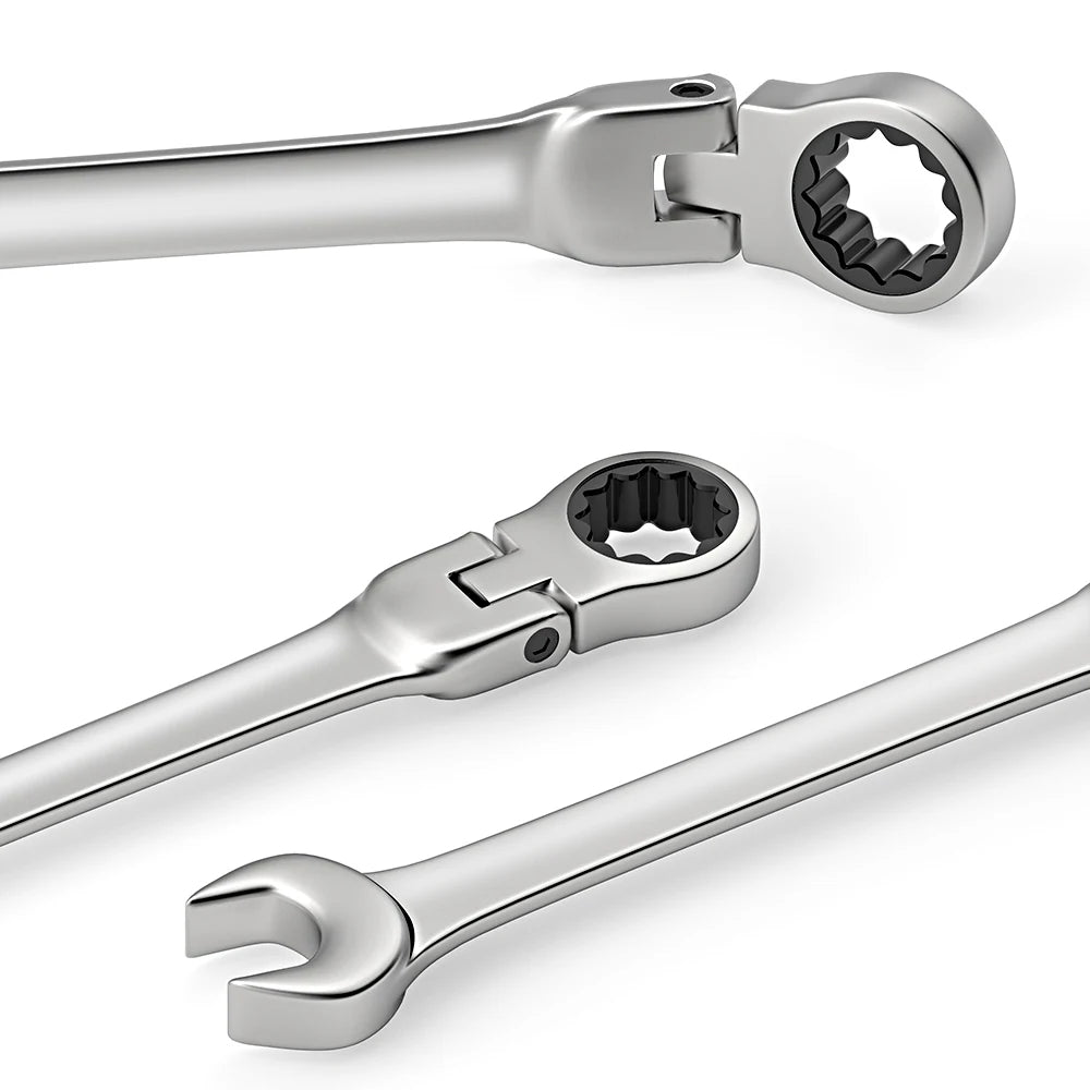 Ratcheting Wrench Set Metric and Standard 12-Point Box End Combination Spanner Gear Wrench Garage Tool Set,CR-V Full Polished