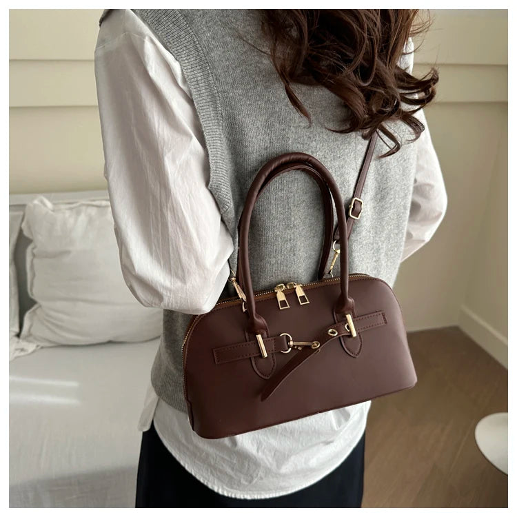Modern  Shaped Women's Handbag Crossbody Commuter Bag Fashionable Retro Bowling Bag Soft Handle Polyester