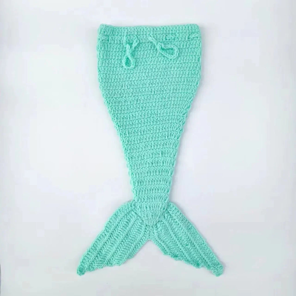 Light Blue Knitted Mermaid 3pc Set Headwear Fish Tail Top Newborn Garment Infant Studio Portrait Shooting Basic Photography Wear