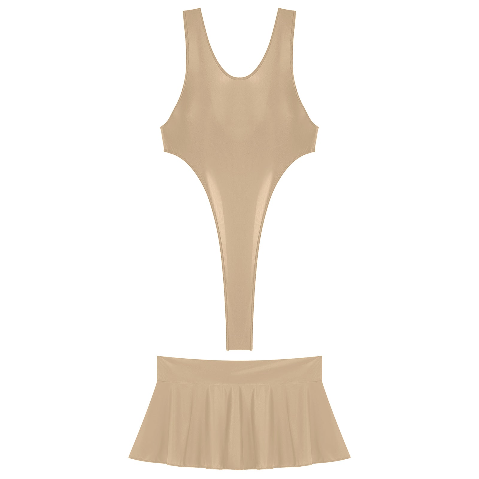 Maillot Bain Brillant Bodysuit Mini Jupe Femme