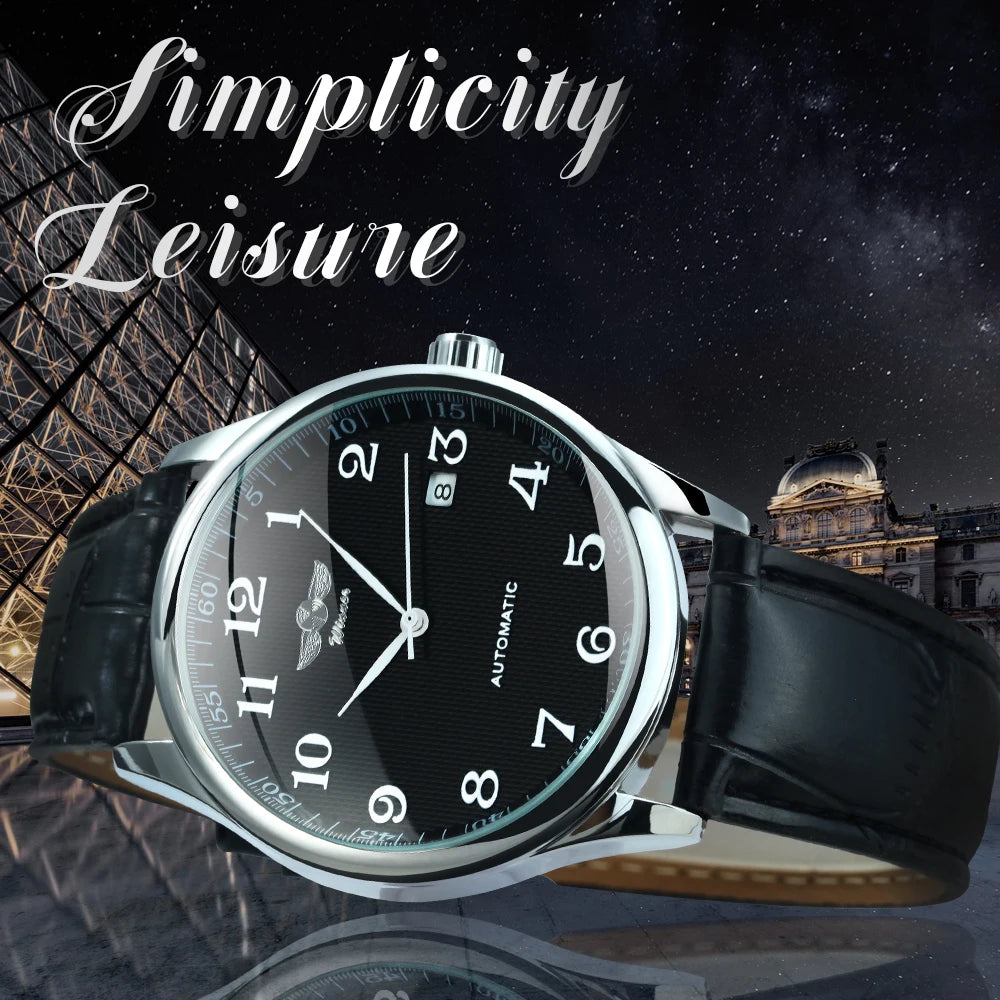 Winner Classic Business Watch for Men Retro Calendar Blue Hands Automatic Mechanical Watches Top Brand Luxury Steel Leather Belt