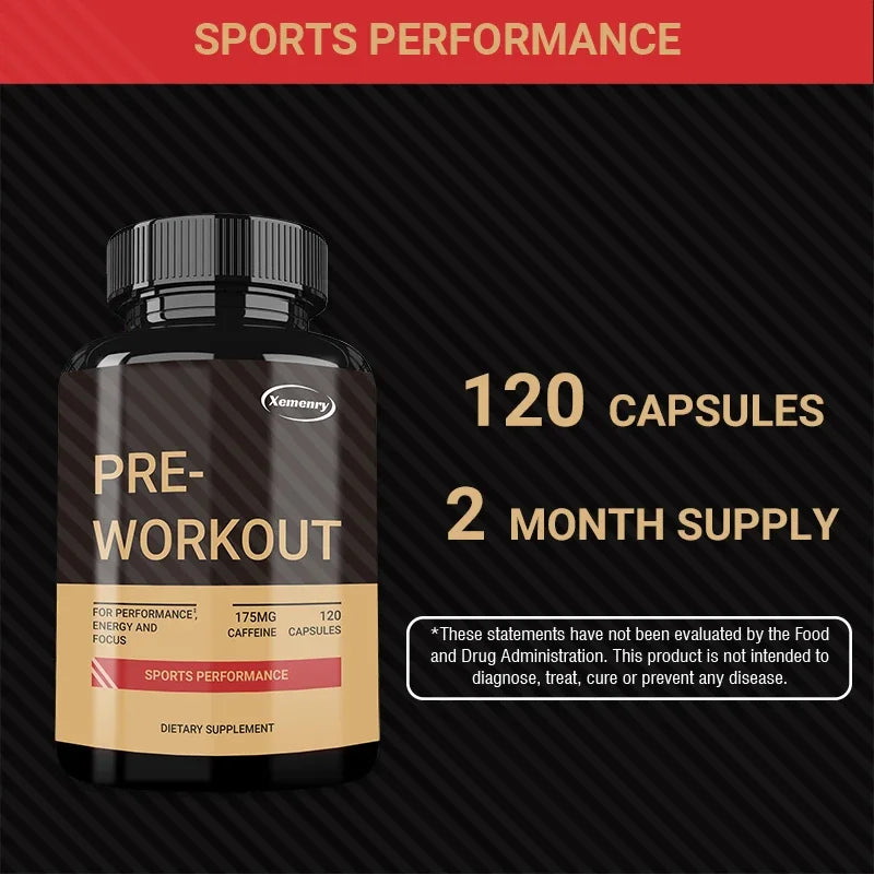 Pre-Workout Supplements - Helps with Energy, Endurance, Muscle Mass and Focus