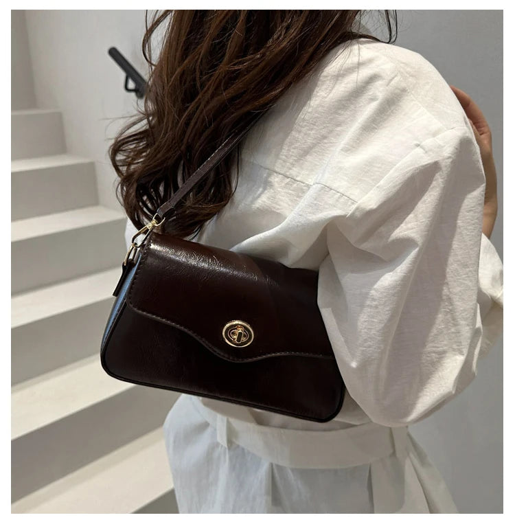 Retro Style Commuter Women's Small Square Bag Fashionable Shoulder Crossbody Bag Soft PU Leather Casual Handbag