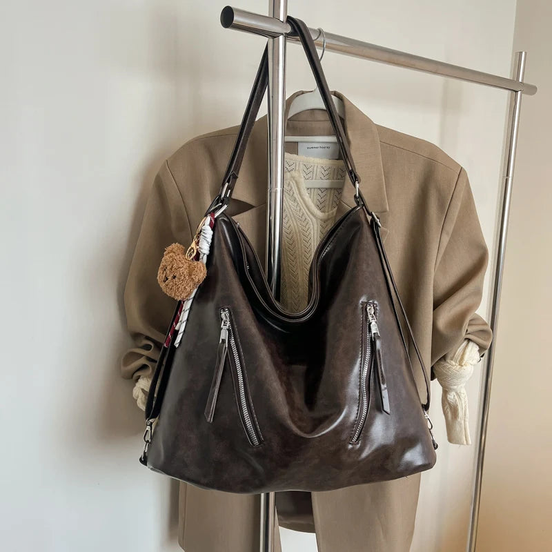 Retro Three-Use Large Capacity Commuter Tote Bag 2025 New Style Single Shoulder Backpack Crossbody Bag for Work Leisure