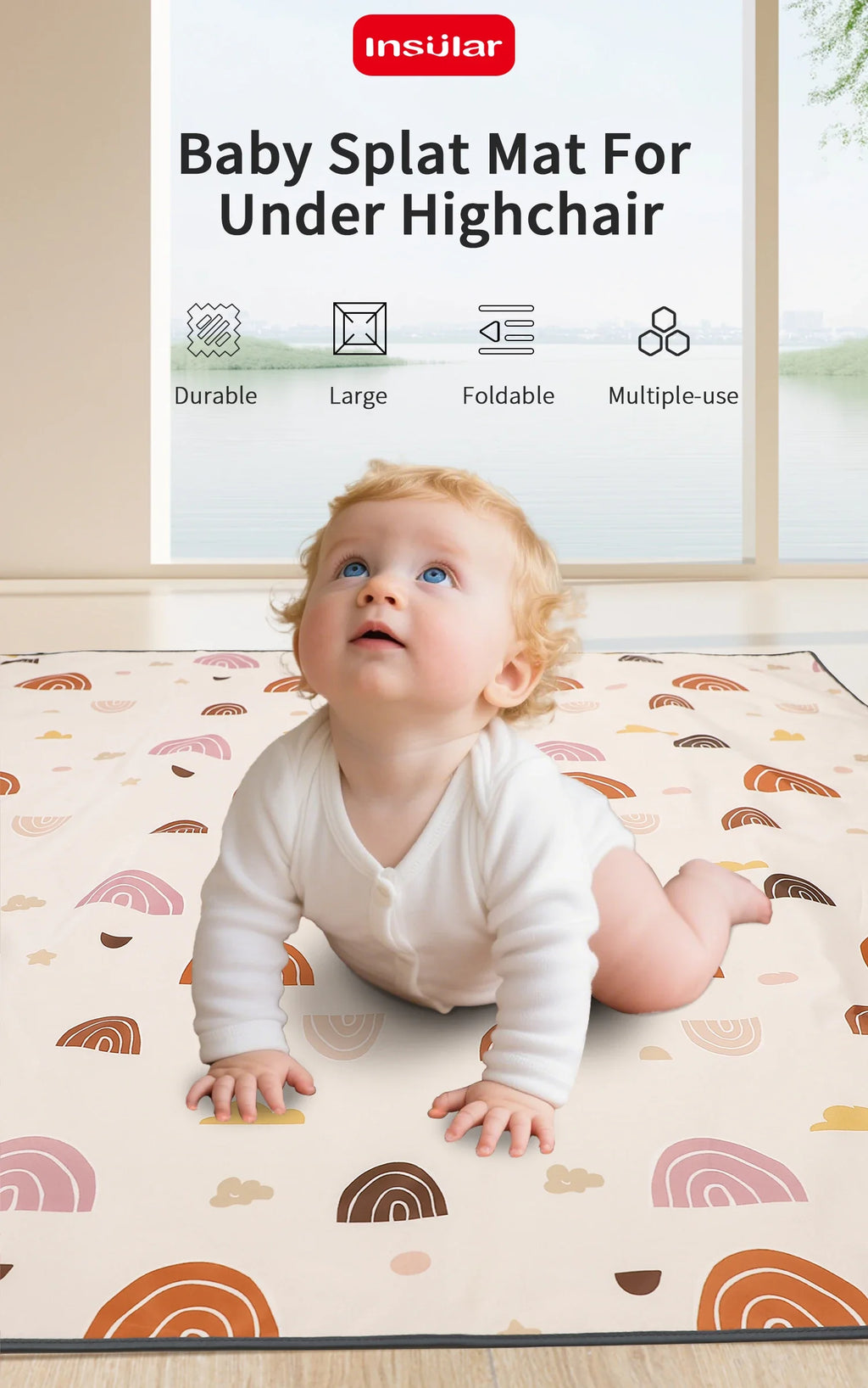 Insular Kids Educational Mattress Foldable Baby Play Mat Non-slip Durable Child Carpet Nursery Climbing Pad Waterproof 0-3Y