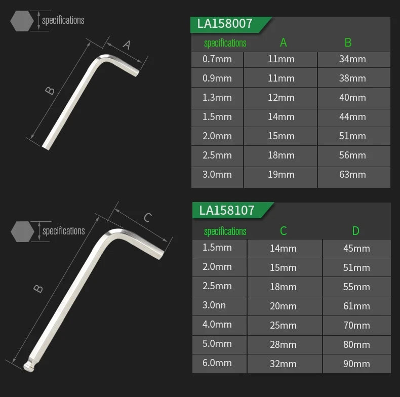 LAOA Mini 7-piece allen wrench hexagonal hexagonal screwdriver set 0.7/0.9/1.3/1.5/2/2.5/ 3mm wrench Allen key
