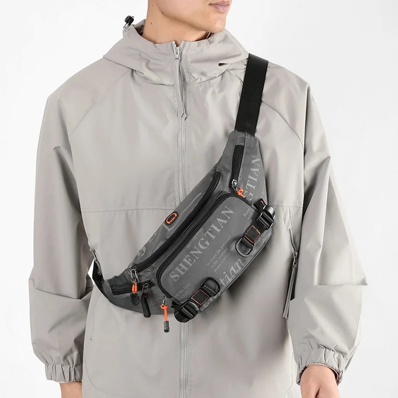 Summer Large Capacity Waterproof Nylon Sports Crossbody Bag for Men Casual Outdoor Leisure Mobile Phone Bag Trendy Sports Wai...