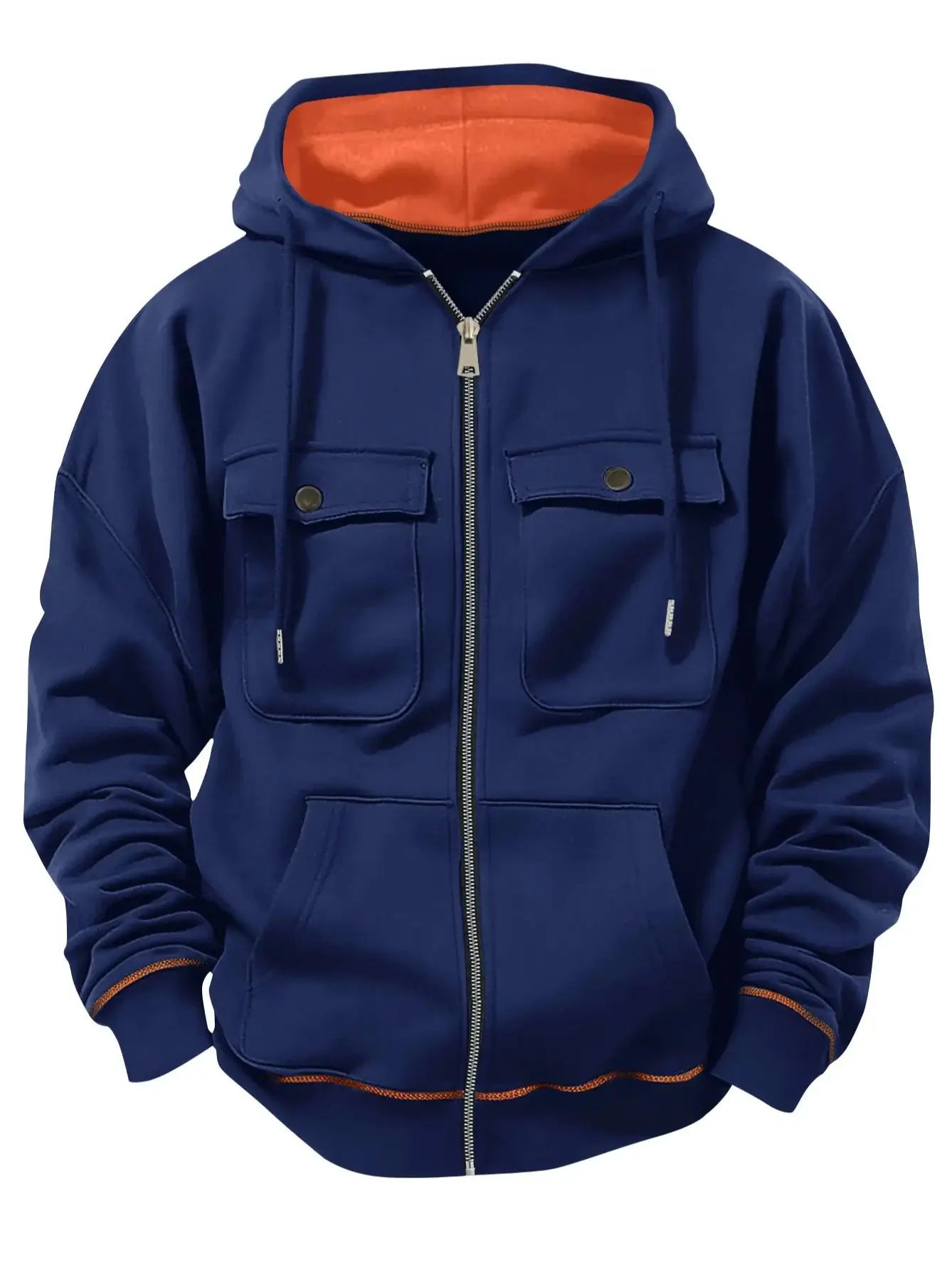 2026 New model retro workwear hooded sweatshirt, men's zipper solid-color warm sports shirt with multiple pockets hooded jacket