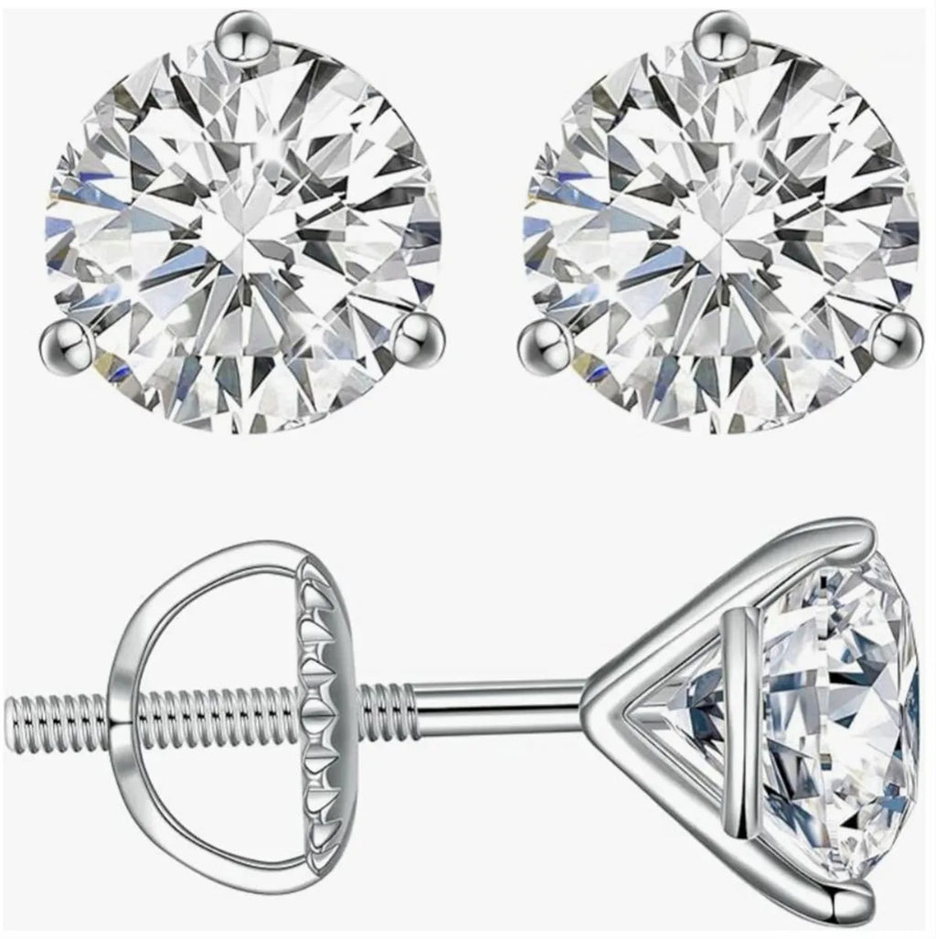 18K solid Real gold Lab grow diamond earrings Simple 3 claw 10K gold 1CT diamond earrings custom Valentine's Day gift for women