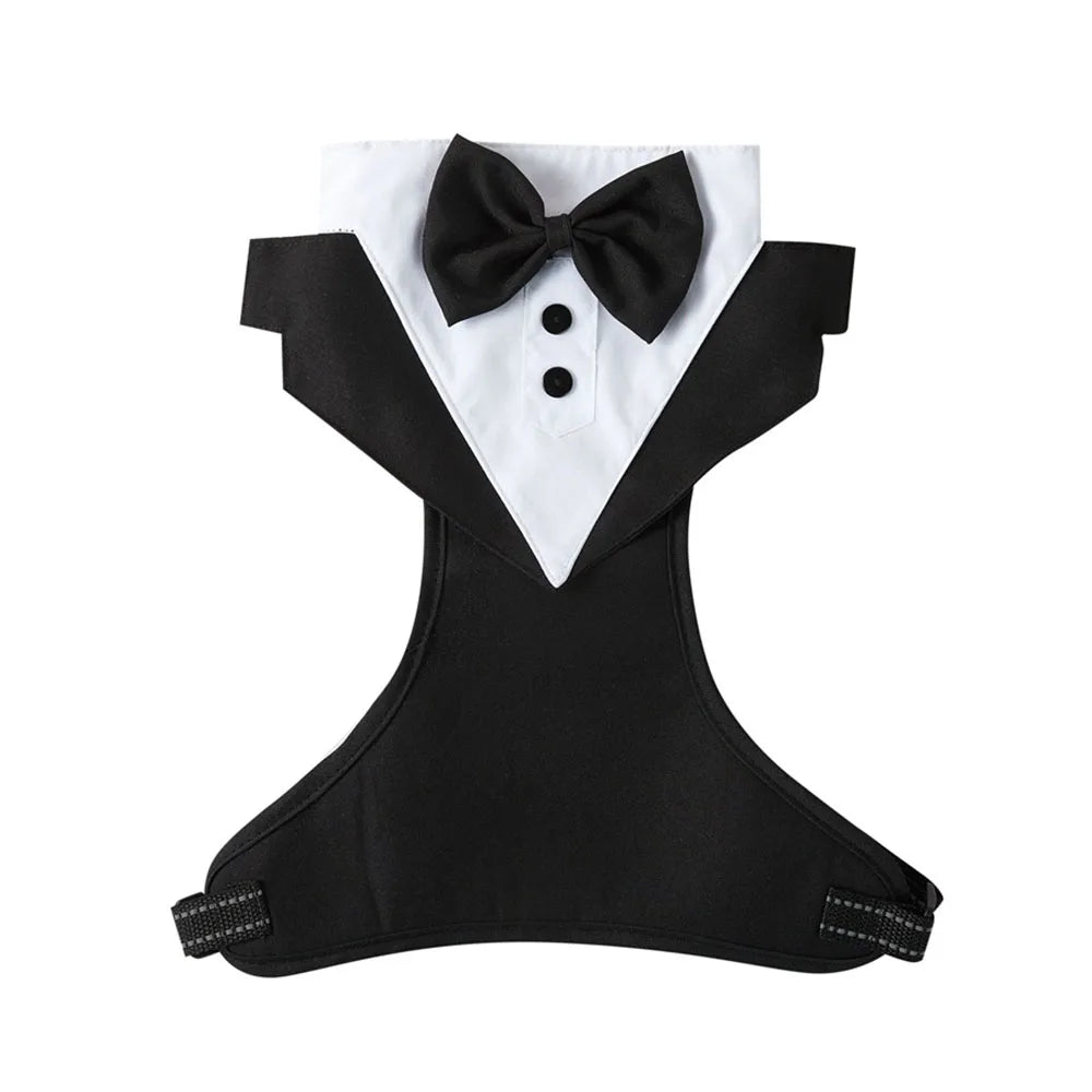 Dog Tuxedo Adjustable Harness No Pull for Small Medium Large Boys Dogs Cat Puppy Dog Wedding Suit with Bow Tie Pet Party Costume