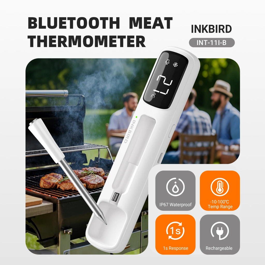 INKBIRD INT-11I-B Wireless Meat Thermometer, Bluetooth 5.4 1000ft,1s Response, IP67, 26 Presets, LED Display,for BBQ/Grill/Party