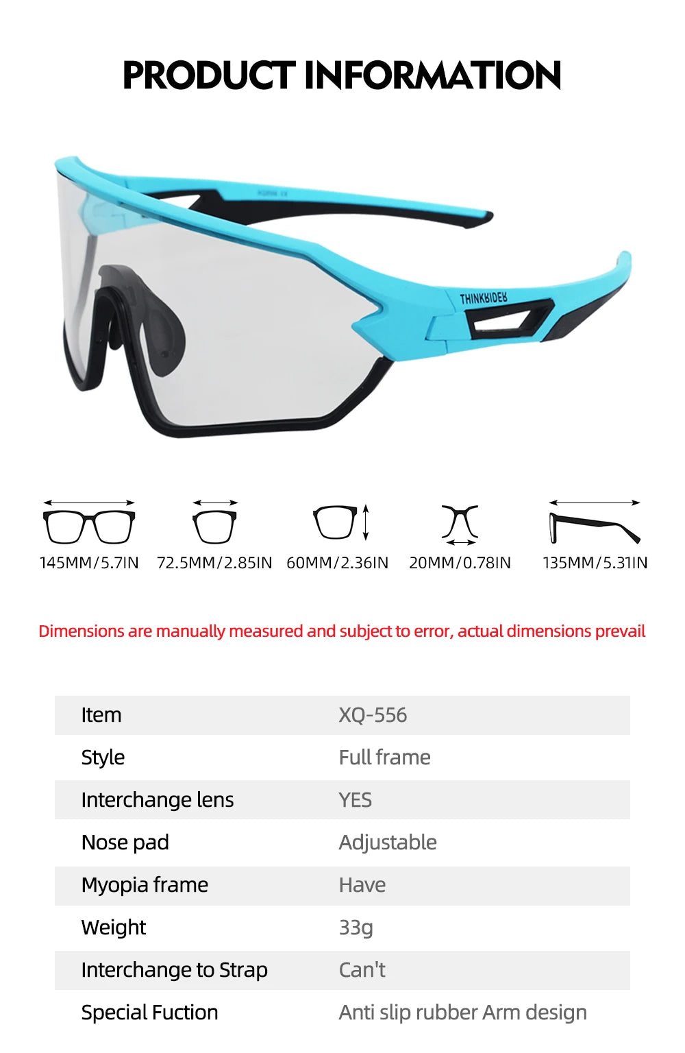ThinkRider Bike Photochromic Cycling Glasses Bicycle Glasses Sports Men's Sunglasses MTB Road Cycling Eyewear Protection Goggles