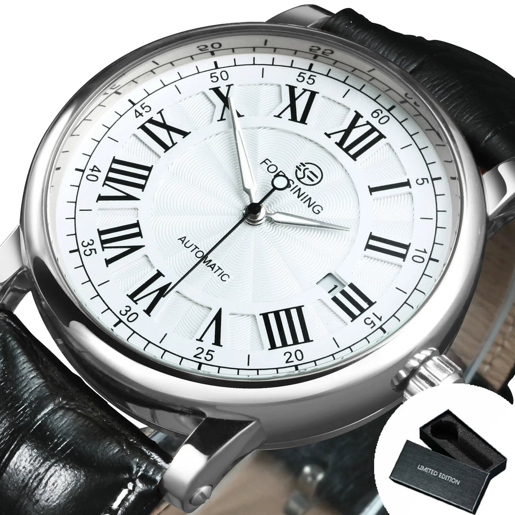 Forsining Classic Business Automatic Mens Watch Calendar Luxury Brand Brown Leather Strap Fashion Rose Gold Mechanical Watches