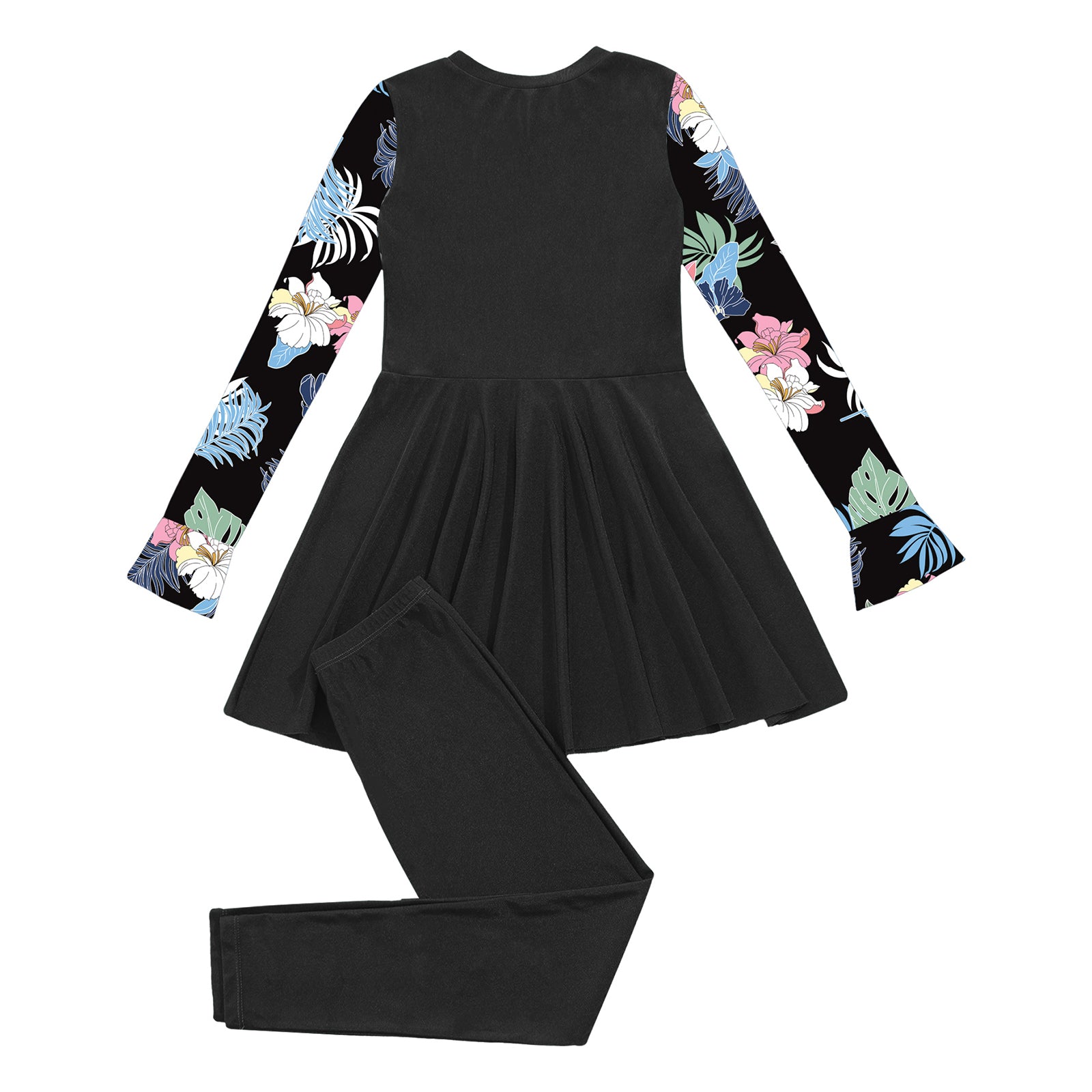 Girls Swimsuits 2 Piece Rash Guard Set UPF 50 Sun Protection Long Sleeve Swim Dress with Leggings Kids Full Body Cover Beachwear