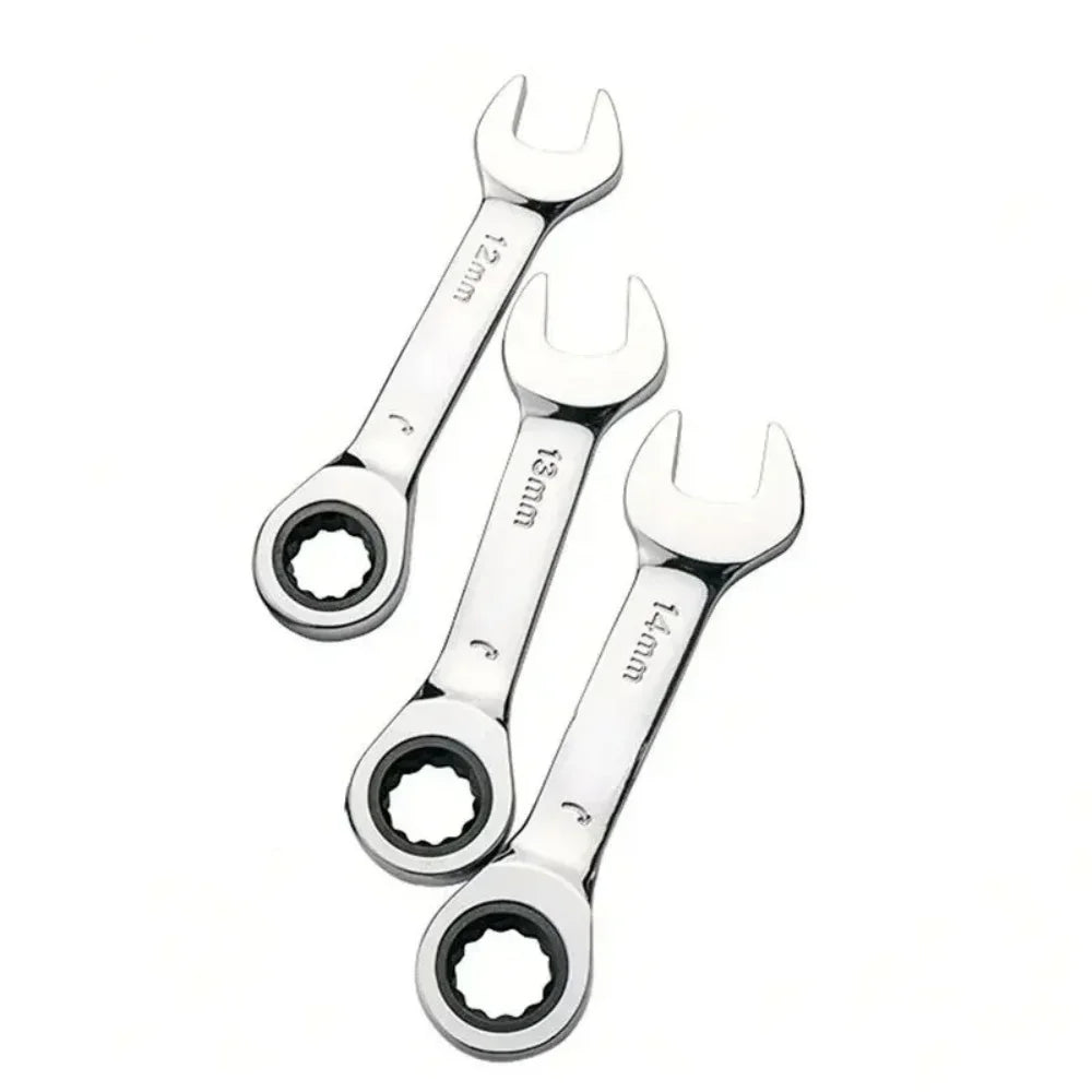 6-19mm Stubby Ratchet Spanner Short Ratchet Wrench Car Repair Hand Tools 72 Tooth Design Short Handle Dual-purpose Wrench Tool