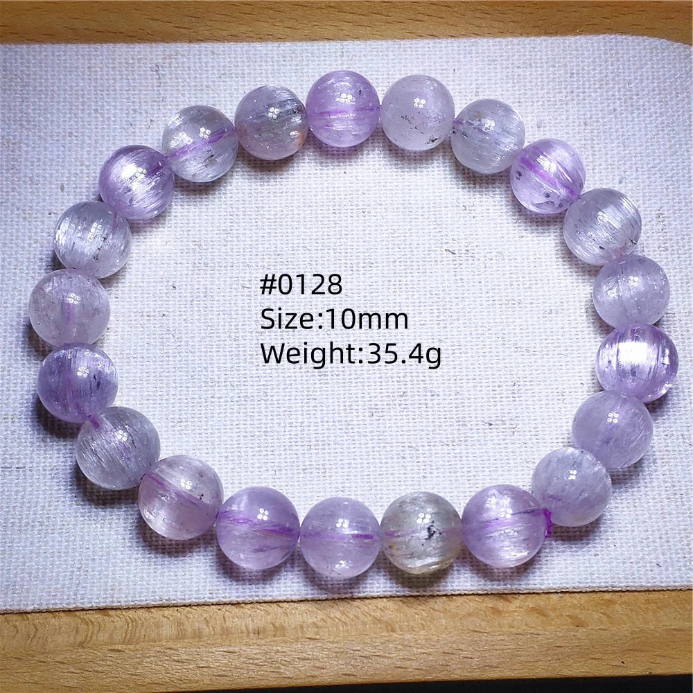 Natural Purple Kunzite Clear Round Beads Bracelet Jewelry Women Men Colorful Kunzite Bracelet Cat Eye Women Men AAAAAA