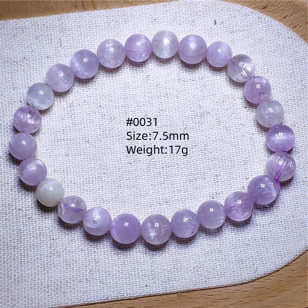 Natural Purple Kunzite Clear Round Beads Bracelet Jewelry Women Men Colorful Kunzite Bracelet Cat Eye Women Men AAAAAA