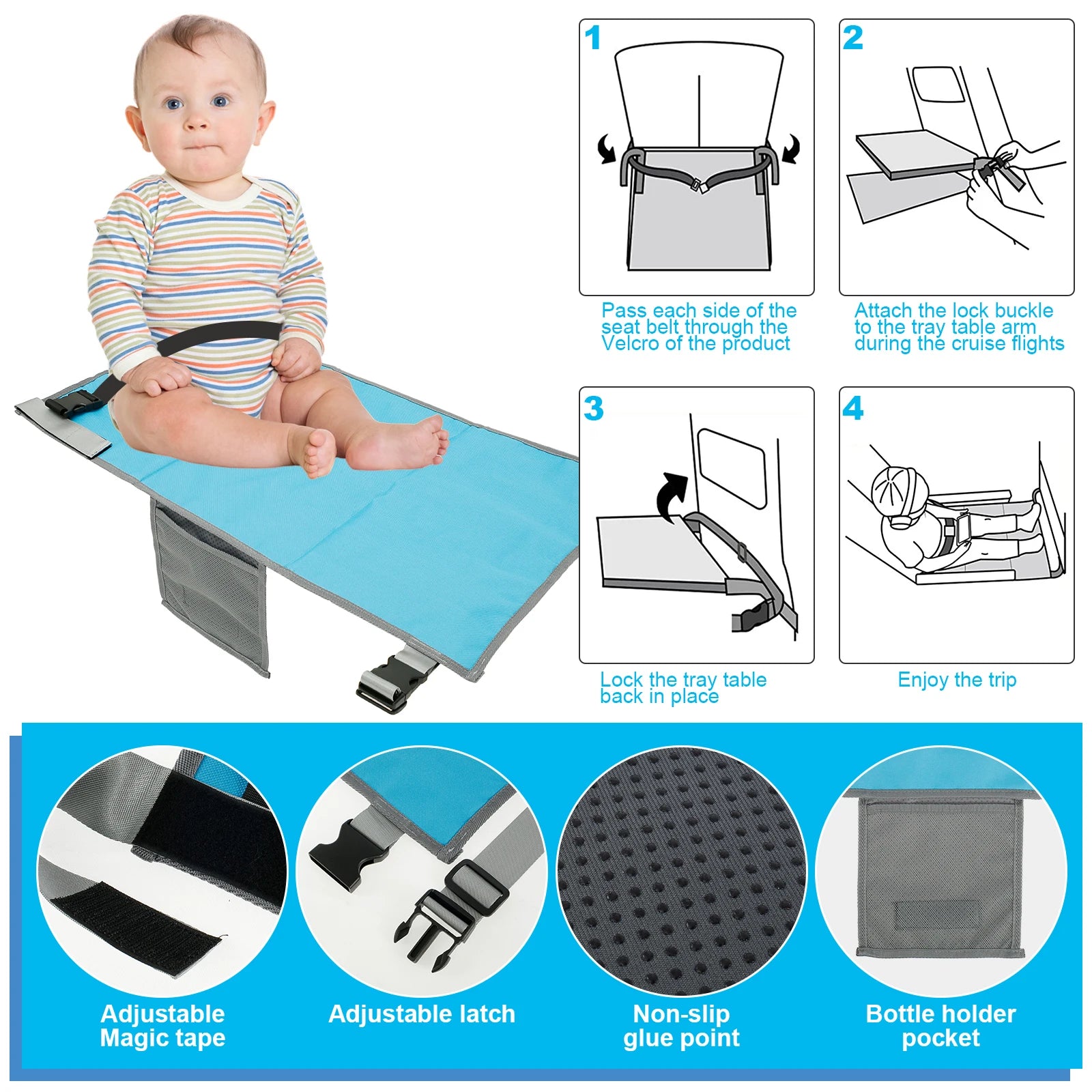 Toddler Airplane Bed, Kids Airplane Seat Extender Travel Bed, Kids Airplane Travel Essentials, Baby Portable Plane Bed Foot Rest