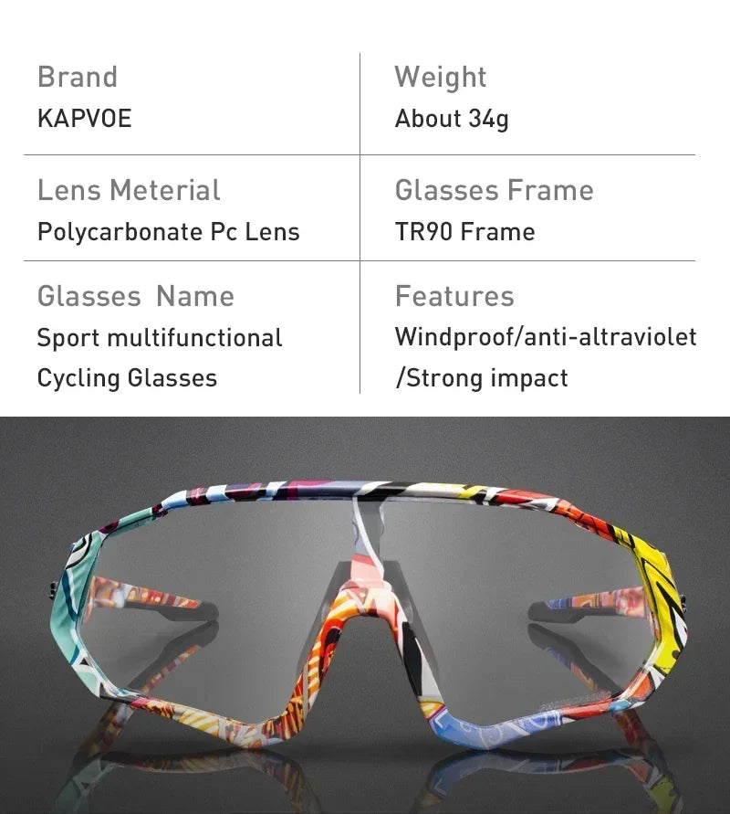 Colorful sport cycling glasses with polycarbonate lens and TR90 frame, windproof, UV protection.