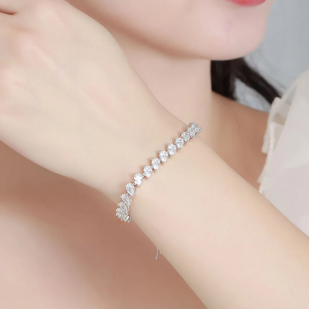 Certified 0.5carat Pear Cut Moissanite Diamond Tennis Bracelets for Women 925 Sterling Silver Waterdrop Shape Wrist Chain