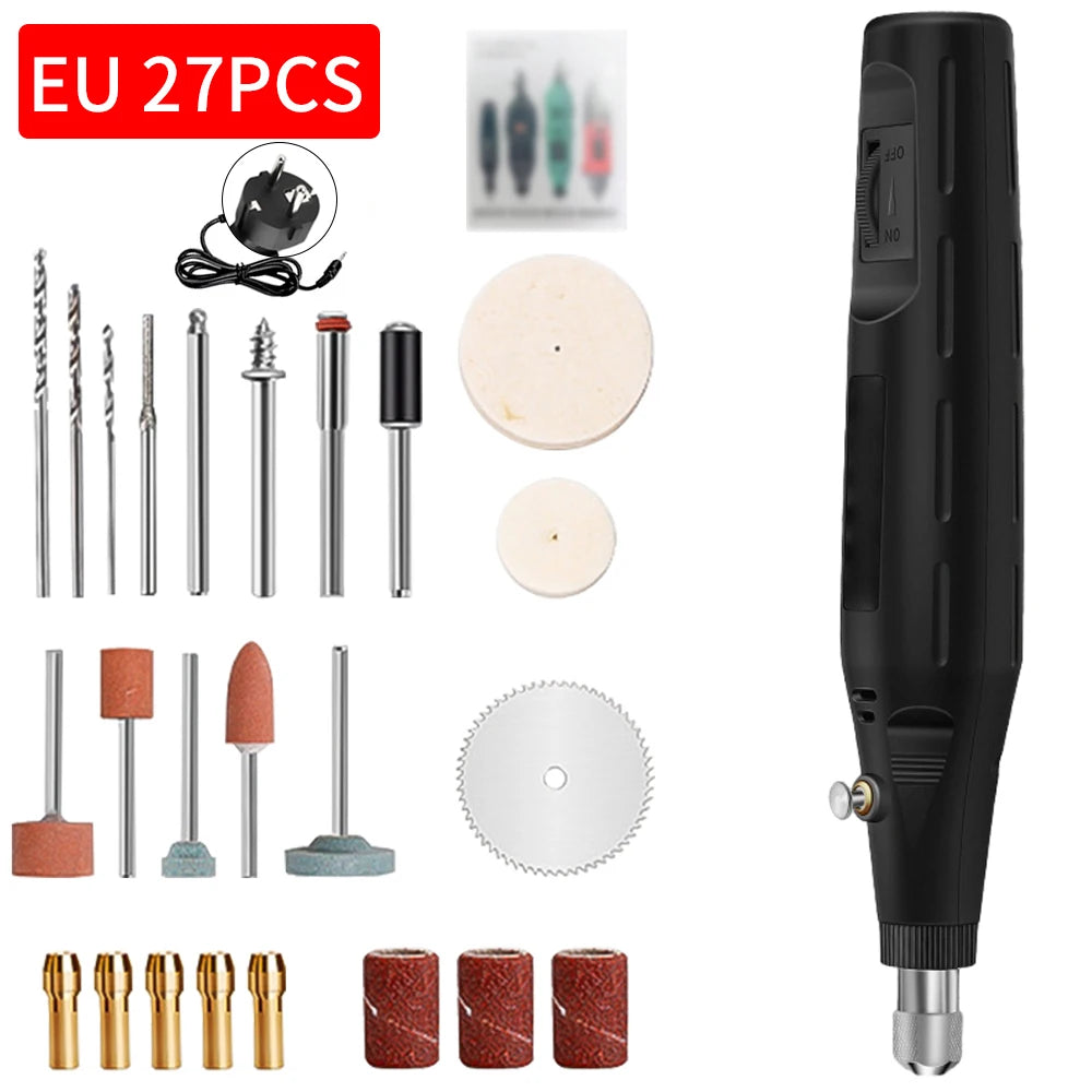 Mini Electric Drill Grinder with Drill Bit Sets 12V Portable Electric Carving Pen Rotary Household Drill Polish Grinding Machine