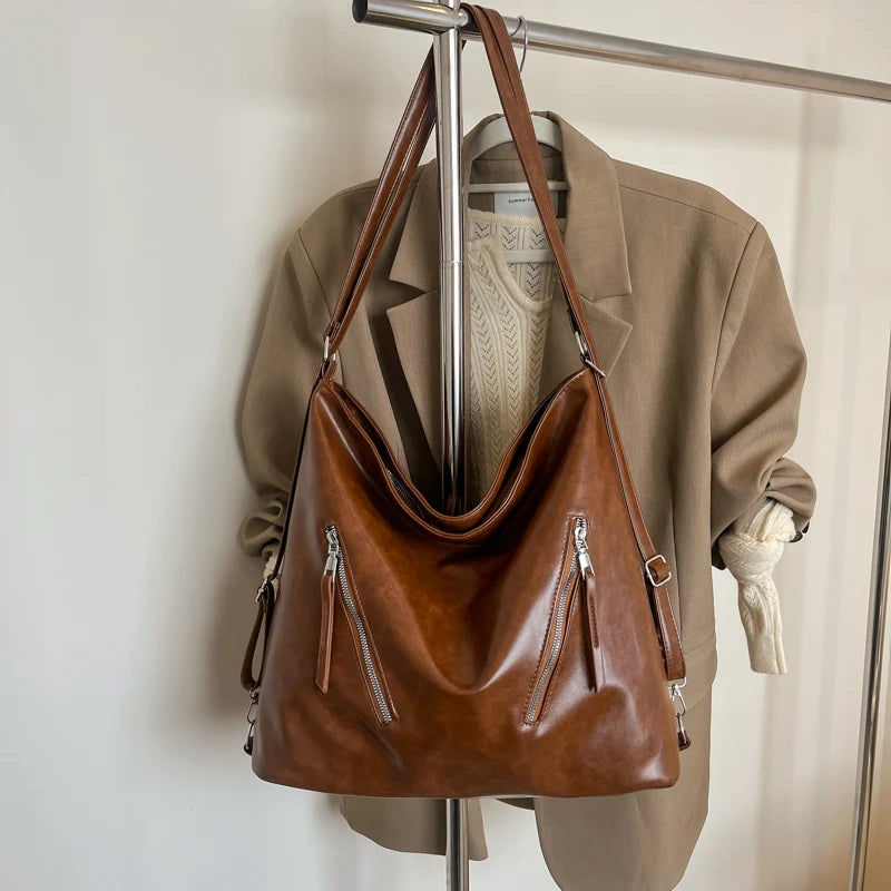 Retro Three-Use Large Capacity Commuter Tote Bag 2025 New Style Single Shoulder Backpack Crossbody Bag for Work Leisure