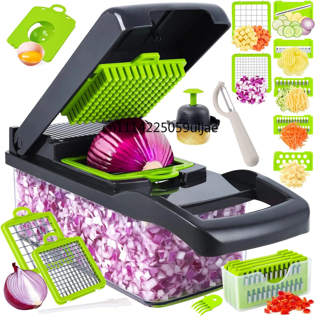 16-in-1 Professional Kitchen Slicer with Cleaver Blade, Multi-Function Food Chopper for Potatoes, Tomatoes, and Vegetables