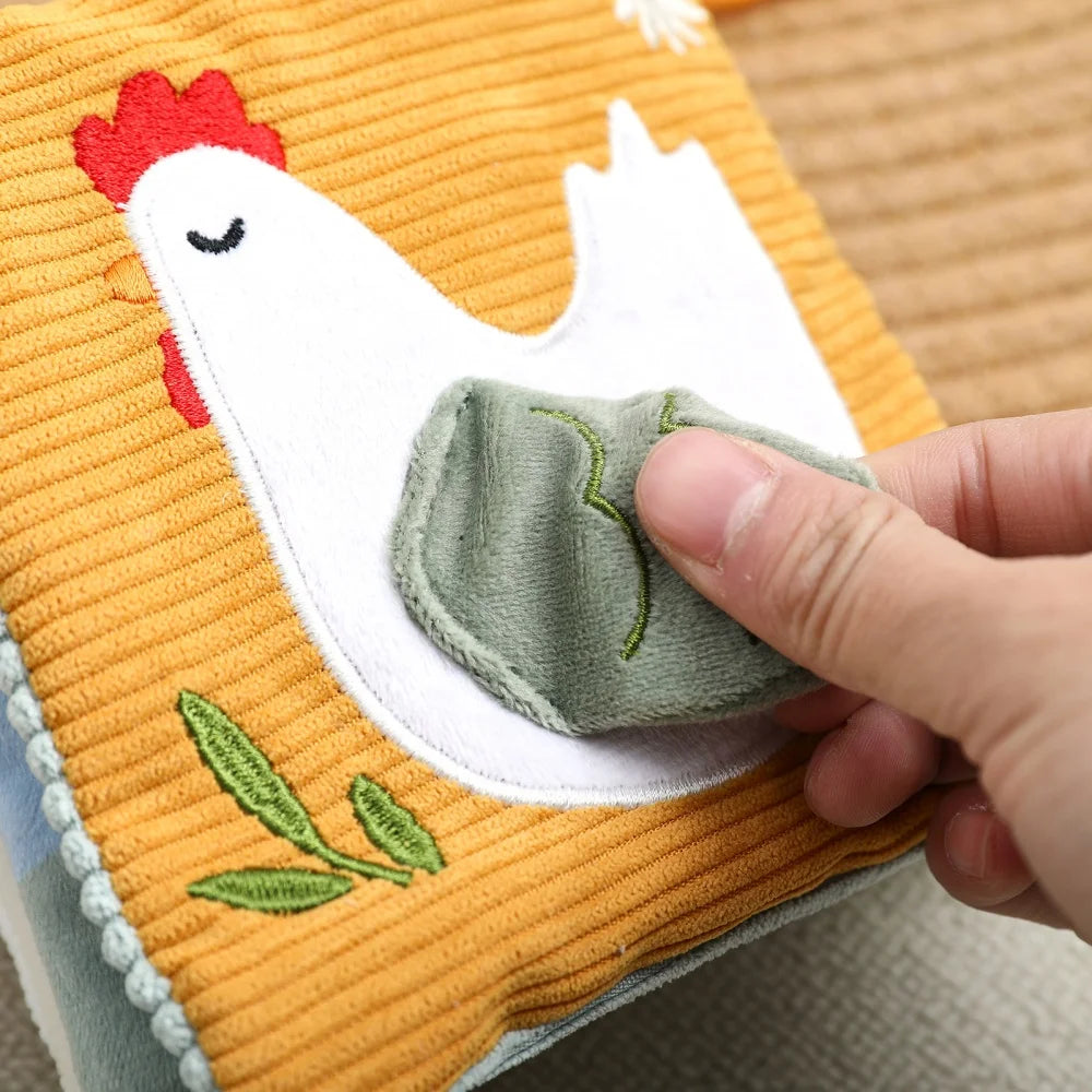 Soft Sensory Farm Animal Baby Books Mobile Toy Newborns Early Educational Fabric Book with Mirror & Sound Paper for Babies 6-12M