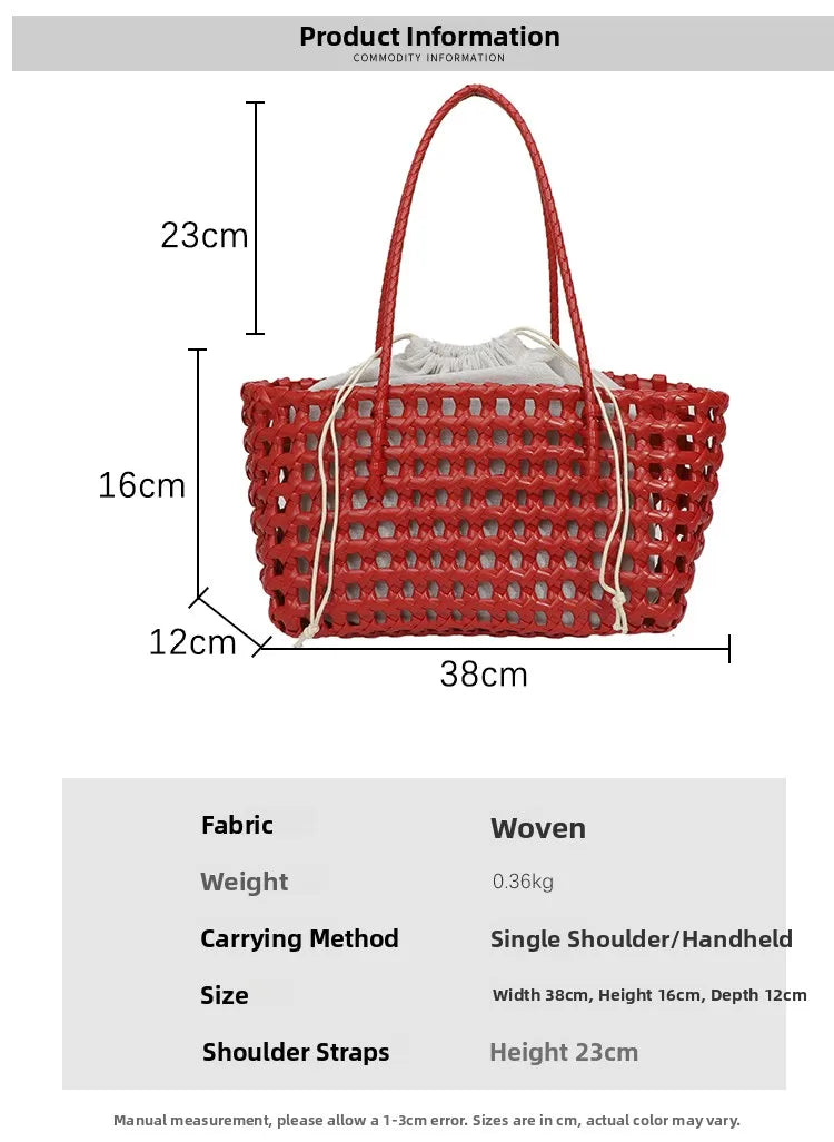 Hollow out Woven Beach Vacation Shoulder Backpack Women's Bag Casual Simple Style Double Strap Handbag for Daily Use