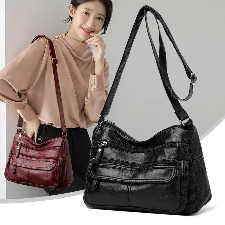 Large Capacity Soft Leather Shoulder Bag Casual Crossbody Bag for Middle-Aged Women 2025 New Style Versatile Mom Bag