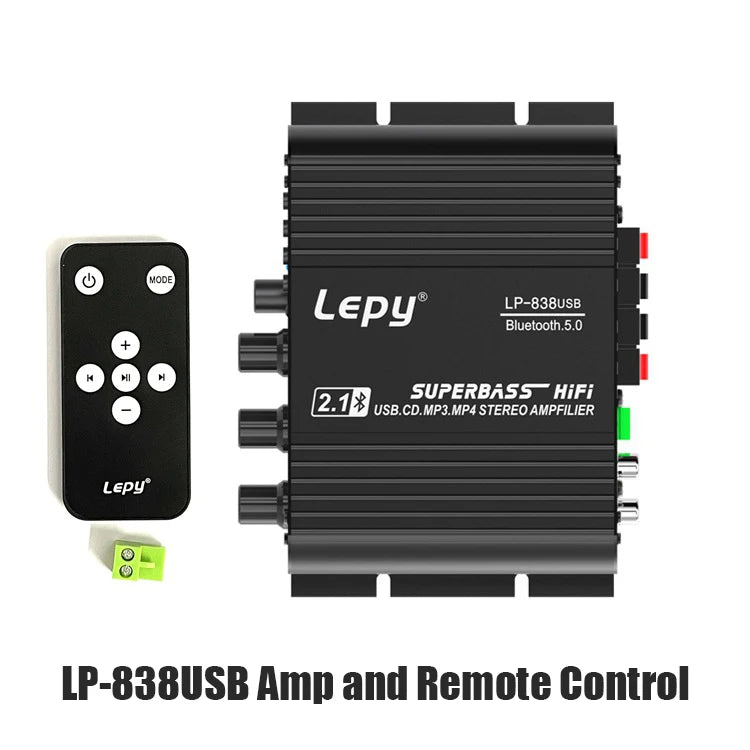 LP-838USB 2.1Channel Amplifier 12V Car Home Amp USB BT Lossless Music Play Digital Audio Amplificador with Remote Control HiFi