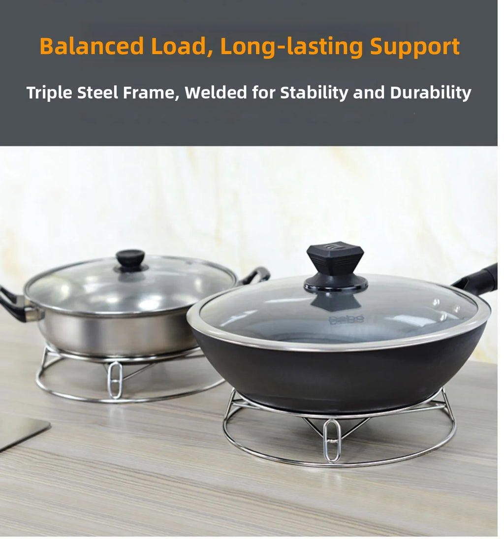Thickened Stainless Steel round Tube Wok Stand Double Layer Pot Pad with Plate Connected Pot Stand Heat Insulation Anti-Scald...