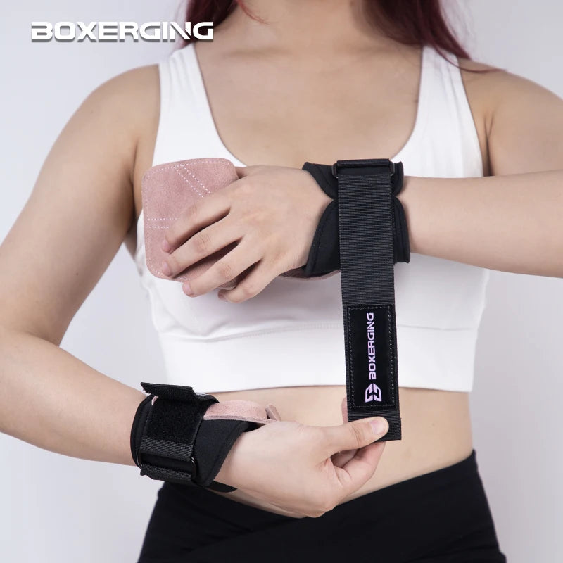 Cowhide Gym Gloves Grips Anti-Skid Weight Power Belt Lifting Pads Deadlift Belt Workout Crossfit Fitness Gloves Palm Protection