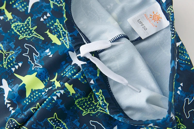 Children's Swimsuit Orange Long Sleeve Rash Guard Kids UPF50 UV Protection Boy's Beach Clothes Shark Swimming Bathing Suit Kids