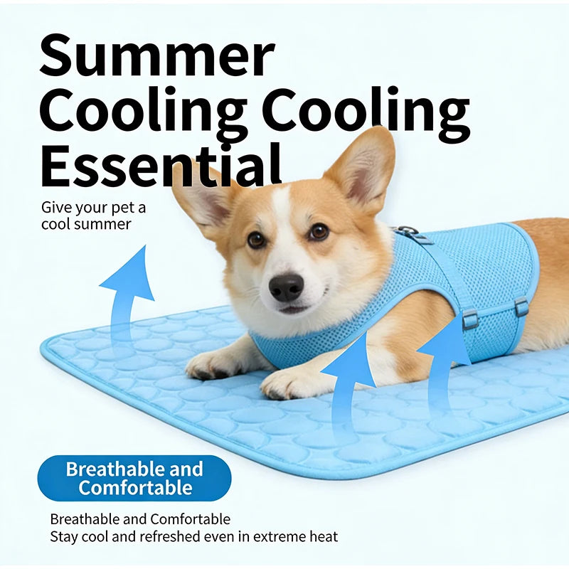 Summer Ice Silk Pet Cooling Mat Dog Cats Non Slip Heat Relief Bed Cat Mat Breathable Ice Silk Cool Dog Mat Washable Pet Supplies