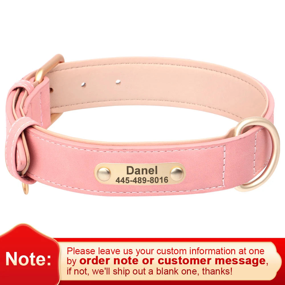 Customized Dog Collar PU Leather Dogs Collars Personalized Pet ID Name Necklace Free Engraving for Small Medium Large Dogs Pug
