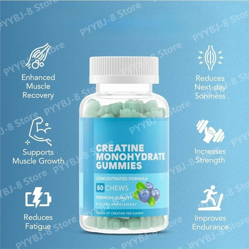 Creatine Monohydrate Gummie Blueberry Flavor 60pcs with 1000mg Creatine & Sodium Support Recovery After Exercise Muscle Strength