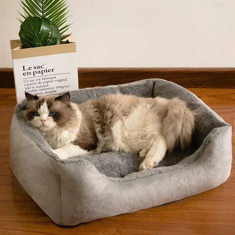 Fluffy Thickened Cat Bed Square Warm Comfortable Pets Cushion Pad with Non-slip Base Soft Large Dog Nest Winter Pet Supplies