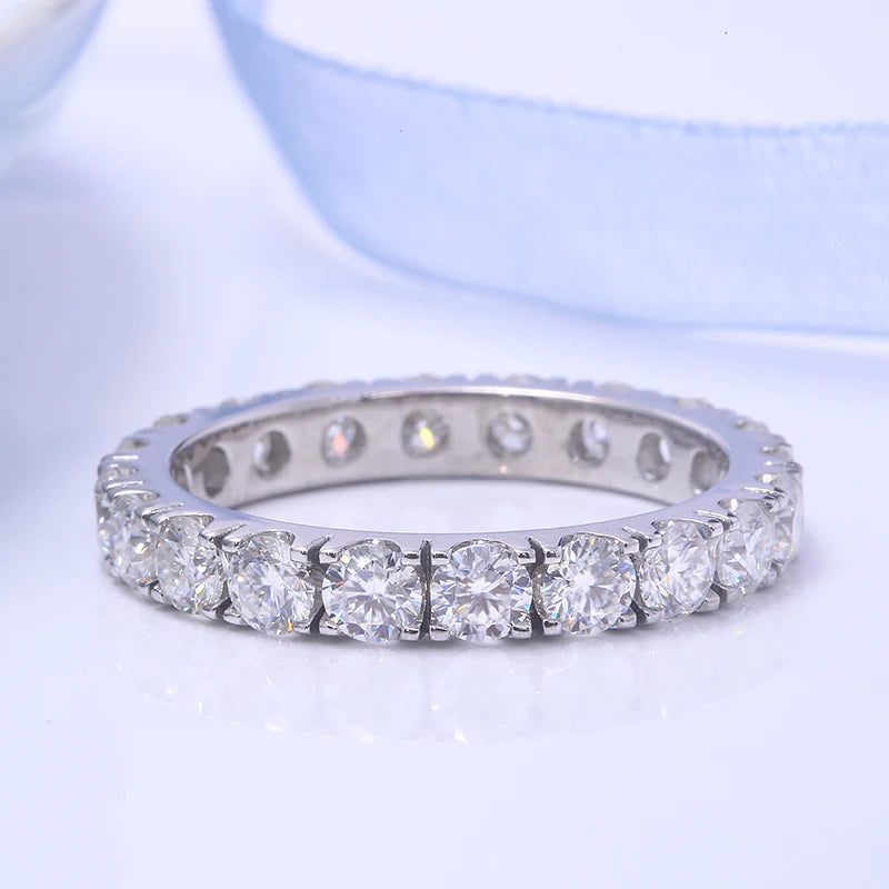 DEF Color VVS Round Cut 2.5MM Lab Grown Diamond Band Ring Full Eternity Ring 10k White Gold for Women Lady Gift