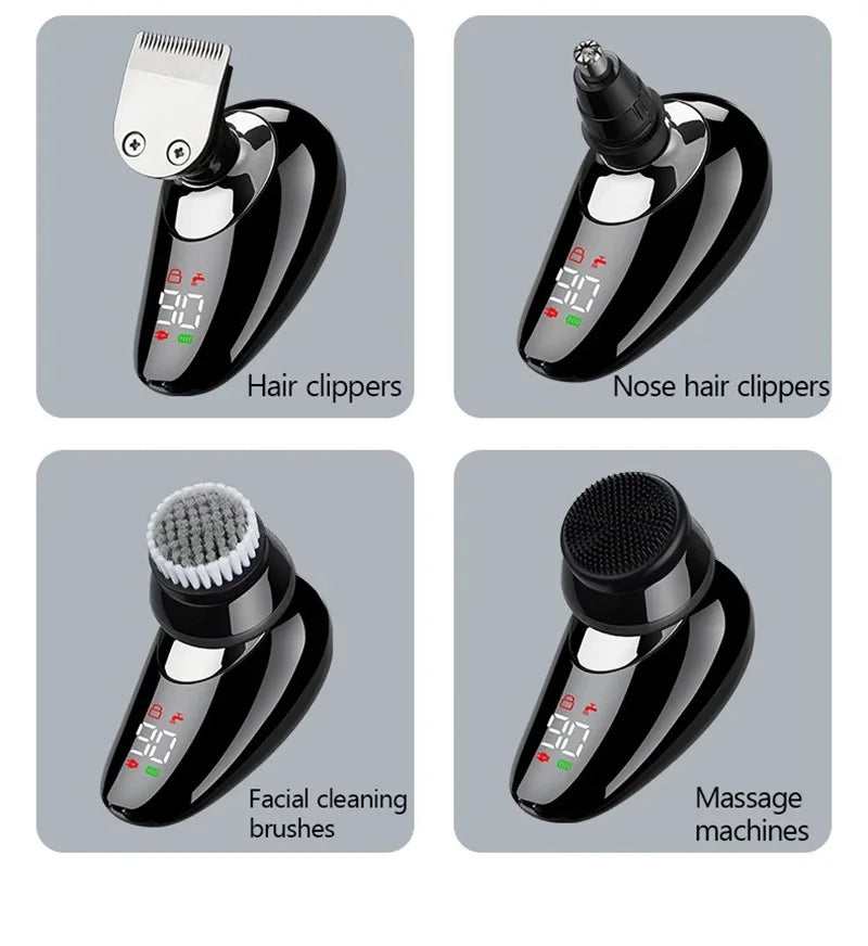 5 In 1 Electric Shaver For Men Bald Head Hair Clipper Nose Trimmer 7D Floating Blade Head Shaving Beard Knife Rechargeable Razor