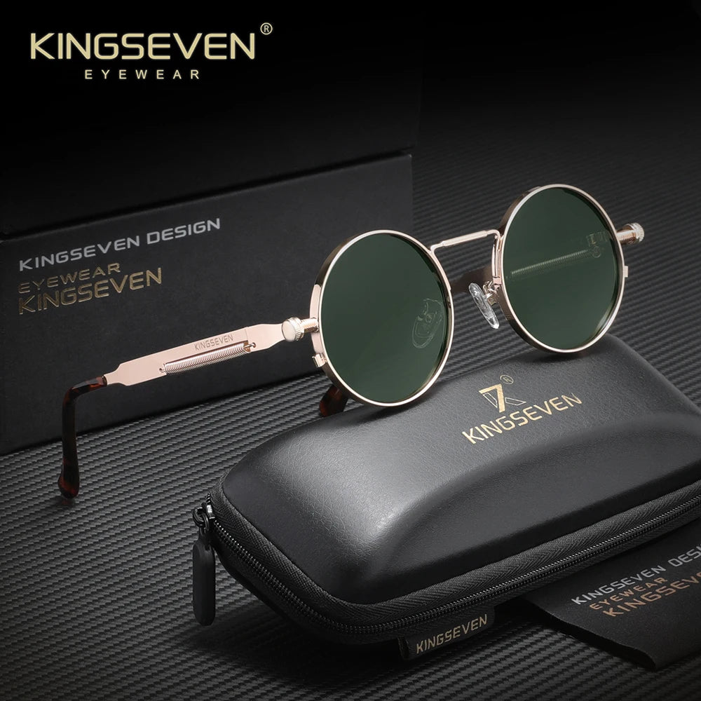 KINGSEVEN Polarized Round Sunglasses Men Retro Vintage Style Women Steampunk Sun Glasses for Men