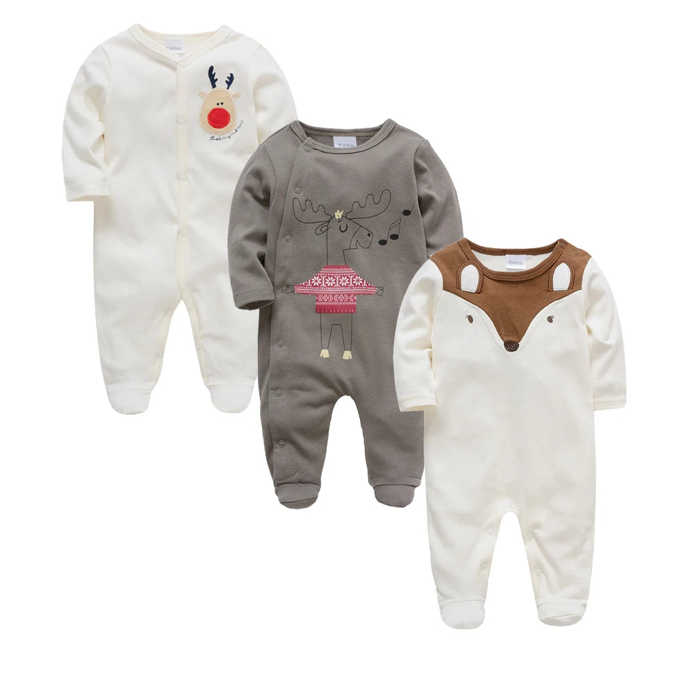 2025 3 pcs/lot Baby Boy Girls Rompers 100% Cotton Long Sleeve Overalls 0-12 Months Cool Print  Newborn Jumpsuit