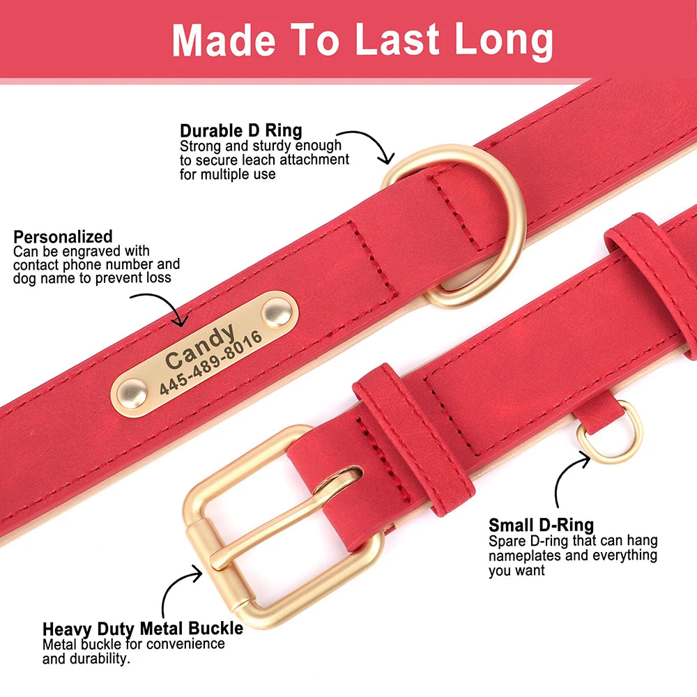 Customized Dog Collar PU Leather Dogs Collars Personalized Pet ID Name Necklace Free Engraving for Small Medium Large Dogs Pug