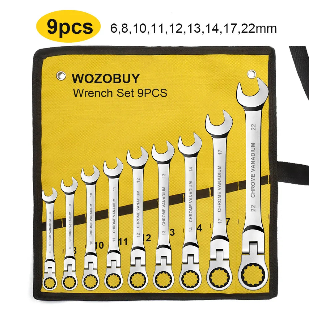 Ratcheting Wrench Set Metric and Standard 12-Point Box End Combination Spanner Gear Wrench Garage Tool Set,CR-V Full Polished