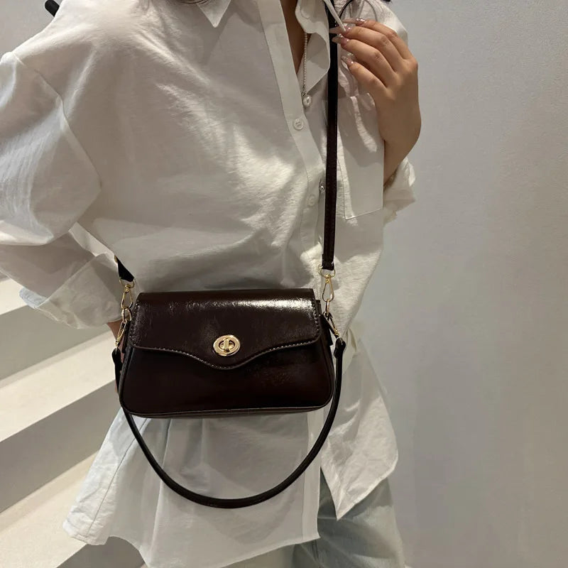 Retro Style Commuter Women's Small Square Bag Fashionable Shoulder Crossbody Bag Soft PU Leather Casual Handbag