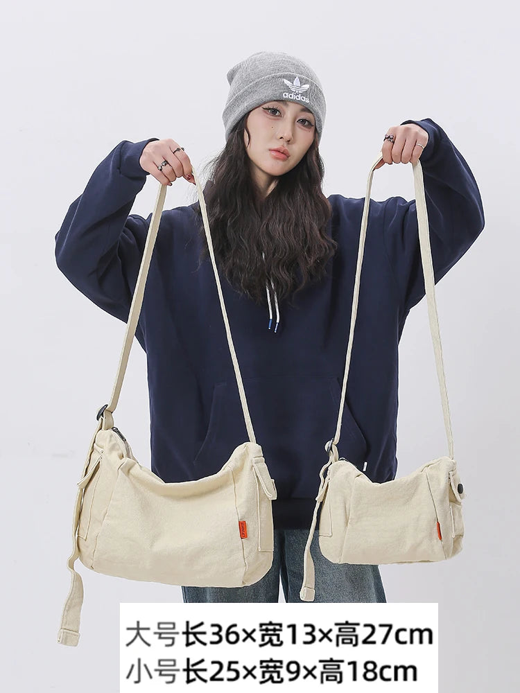 Retro Canvas Shoulder Bag Men's Casual Crossbody Pouch Zipper Book Commuting Leisure Vintage Backpack Youth Pure Color