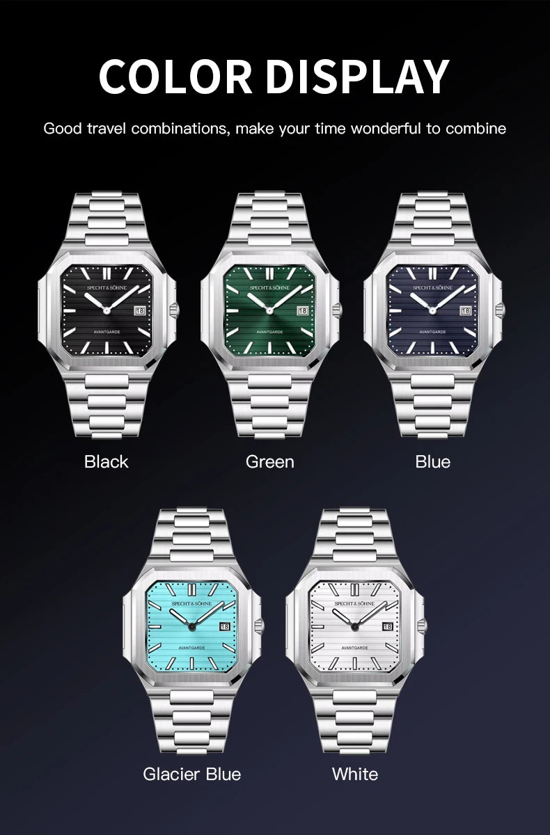 2025 Specht & Söhne New Hot Selling Ultrathin Cubic Watch For Men Quartz Wristwatch Sapphire Green Color Luminous Waterproof