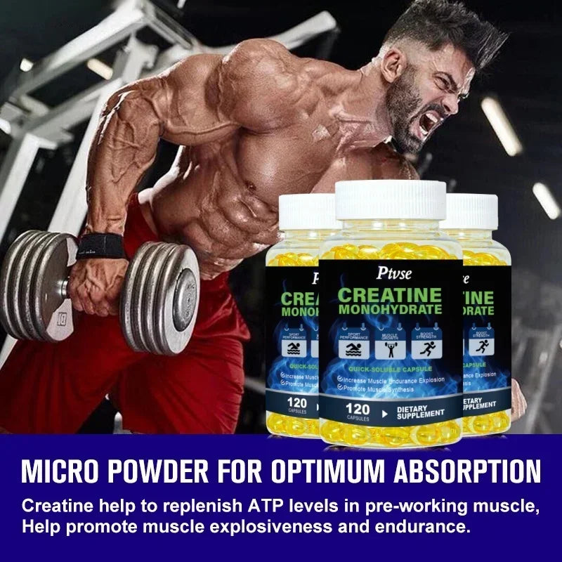 Ptvse Monohydrate Creatine Capsules Strength Muscle for Adults Endurance and Energy Support Enhance Athletic Performance